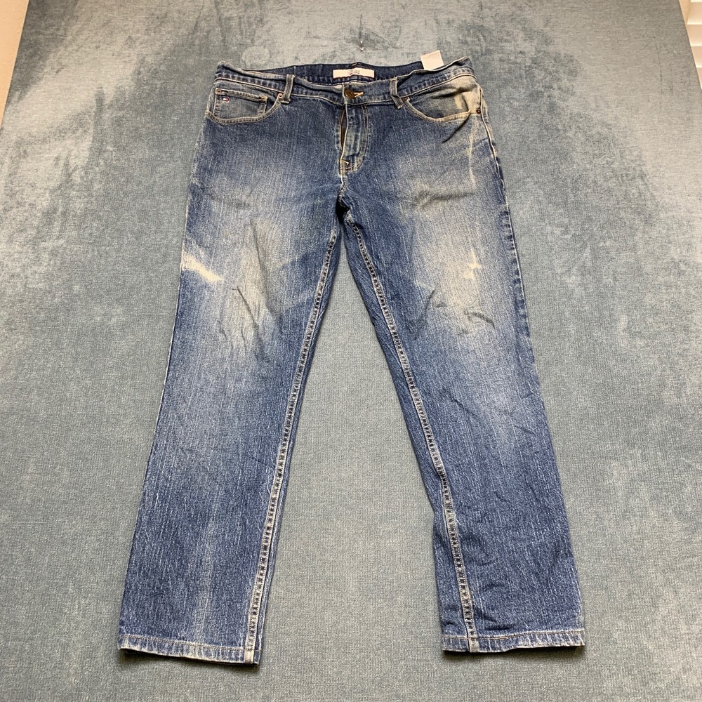 Tommy Hilfiger Jeans Men's 36/32 Blue Denim Faded Stretch Grunge Straight Leg